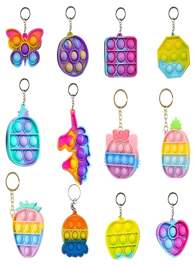 Hemito 10 PCS Pop it Rainbow Bubble Keychain Fidget Toys for Girls, Boys, Kids Birthday Return Gift - Silicone Stress Relief Poppit - Image 1
